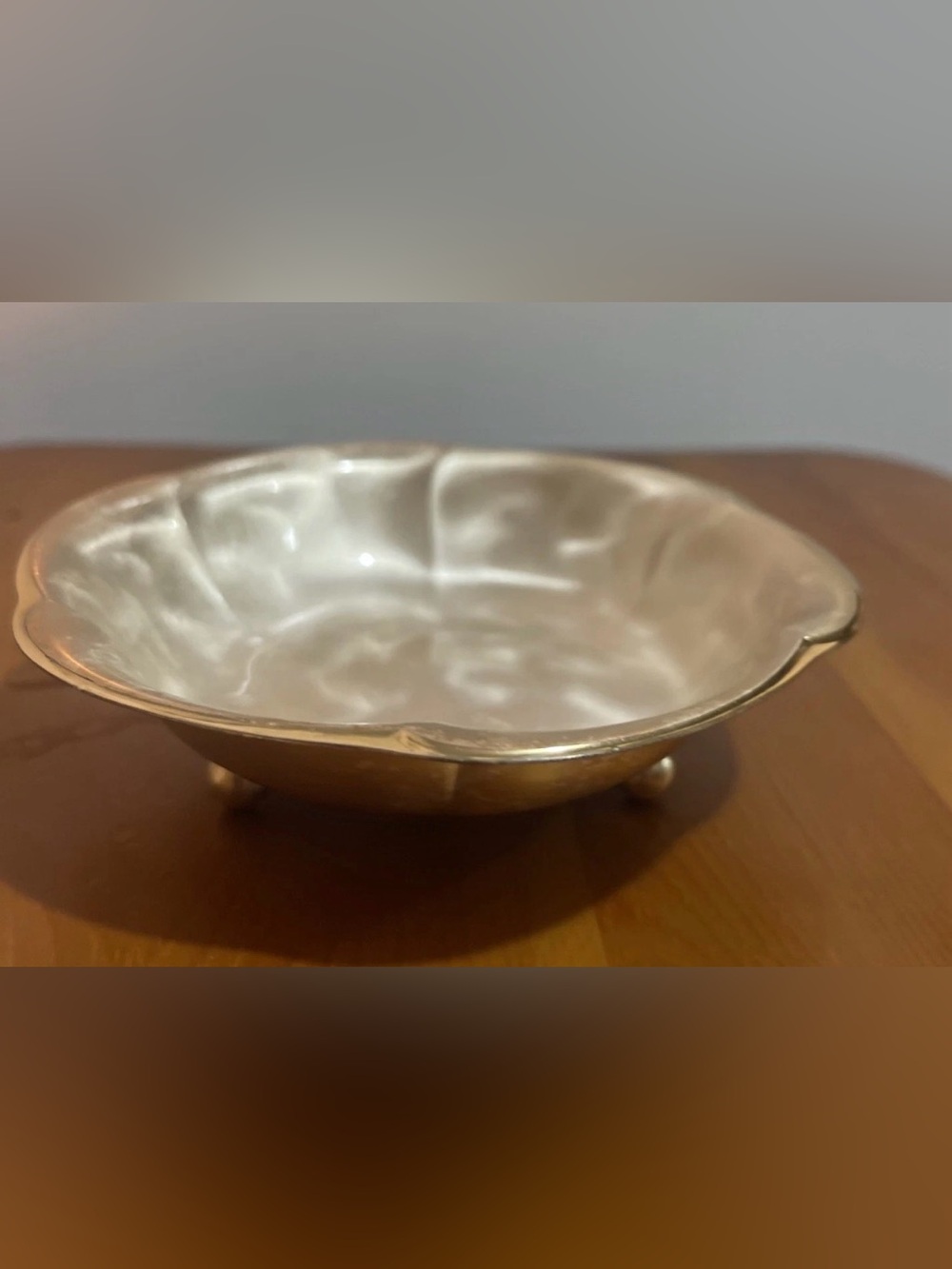 Pearl-White Decorative Serving Bowl with Silver Rim